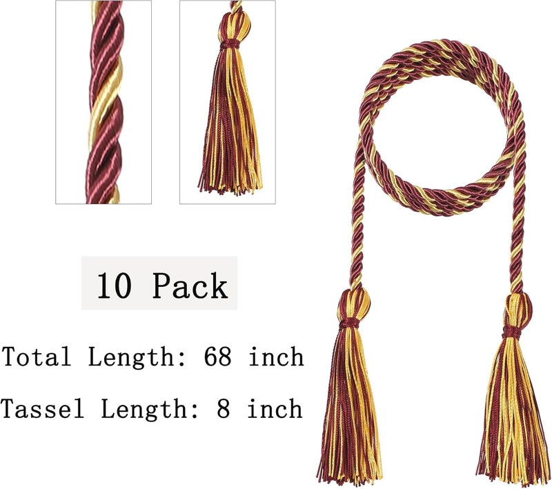 D DODOU 10 Pieces Graduation Cords Polyester Graduation Honor Braided Cords with Sewing Tassels for Bachelor, Master, Doctor 68" Long (Maroon Gold) - Image 3